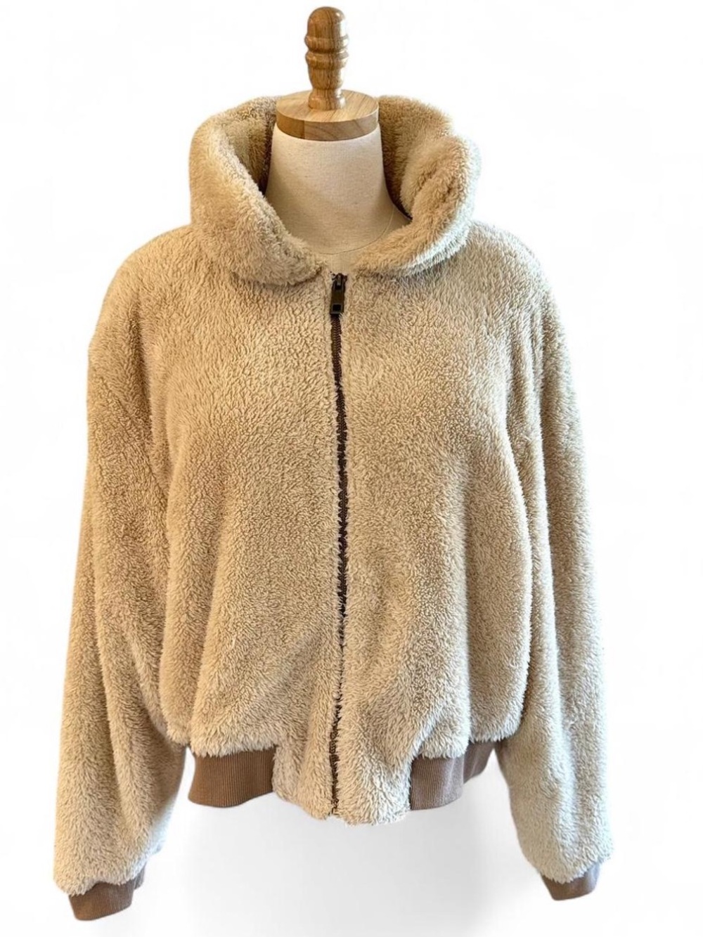 TRUE IMG Beige Natural Fluffy Sherpa Zip Jacket Coat — XL